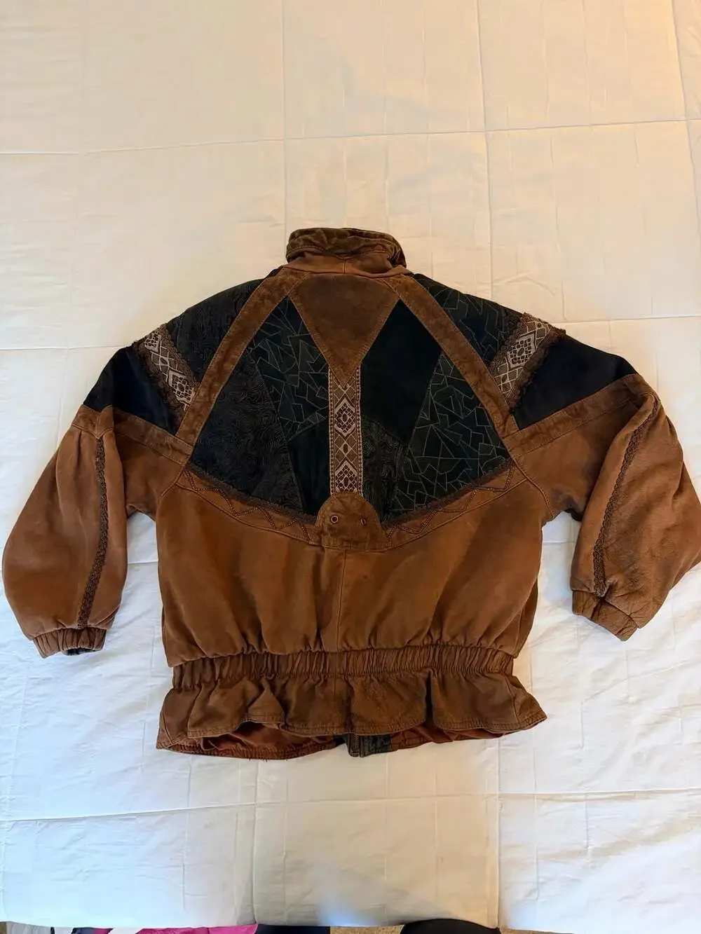 Vintage Winlit Genuine Leather Suede Southwestern Bomber Jacket Brown - Picture 8 of 14